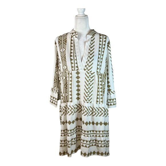 NWT Silk & Salt Women's Midi Dress Long Sleeve Geometric Print Size Medium - Picture 3 of 12